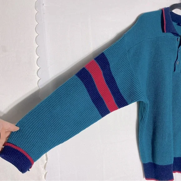 Vintage Gant The Rugger Blue Red Wool Knit Sweater S - Picture 10 of 14